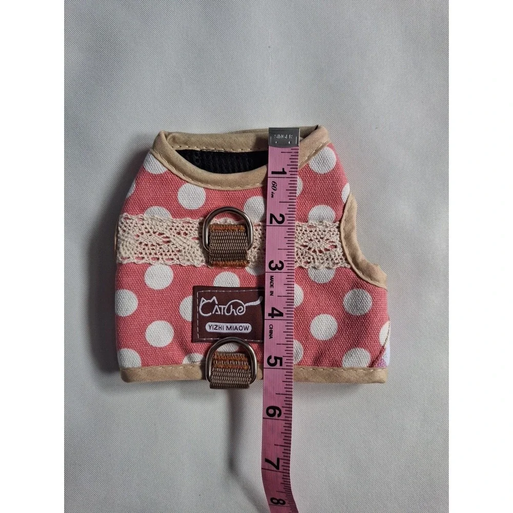 Cat Harness and Leas Set Pink Polka Dots Size Large adjustable Padded Vest
